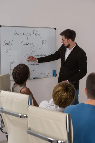 Handsome man with charts on whiteboard