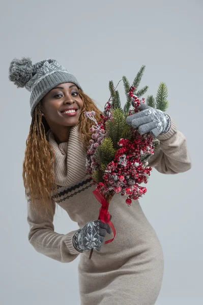 Beautiful african winter woman — Stock Photo, Image