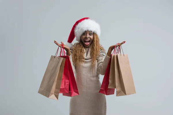 African Christmas shopping woman — Stock Photo, Image