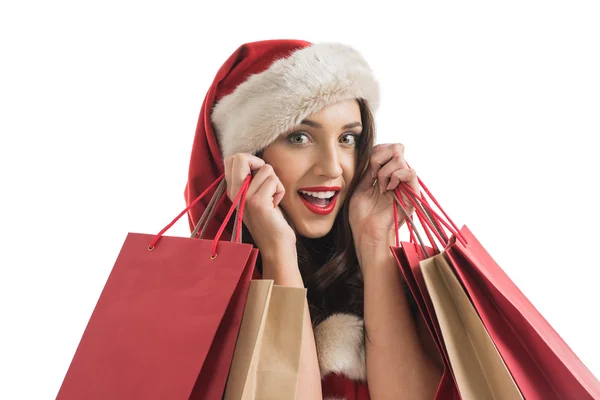 Santa kadın alışveriş — Stok fotoğraf