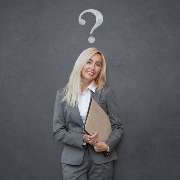 Businesswoman with question mark — Stock Photo, Image