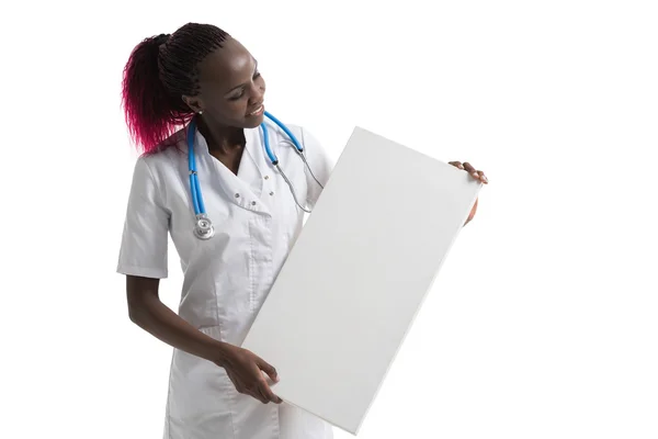 Doctor holding copyspace sign — Stock Photo, Image