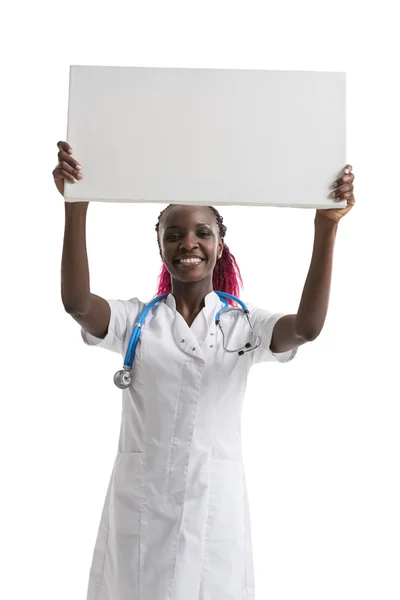 Doctor holding copyspace sign — Stock Photo, Image
