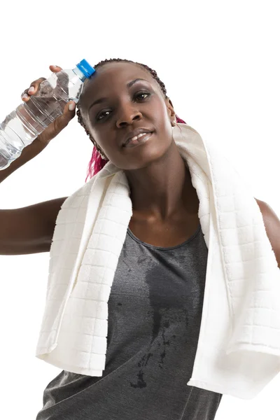 Flicka med flaska vatten — Stockfoto