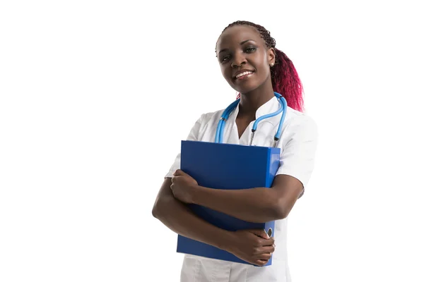 Doctor standing with folder — Stock Photo, Image