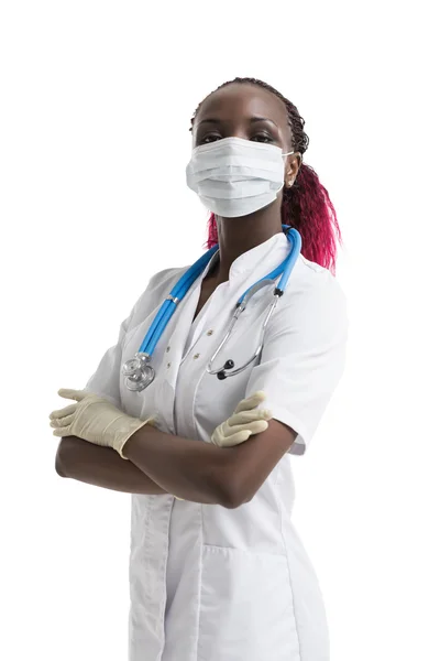 마스크에 아프리카 여성 의사 — 스톡 사진