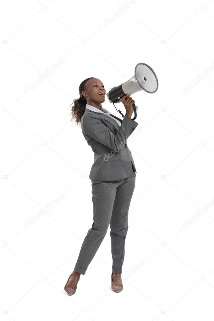 Business woman holding megaphone