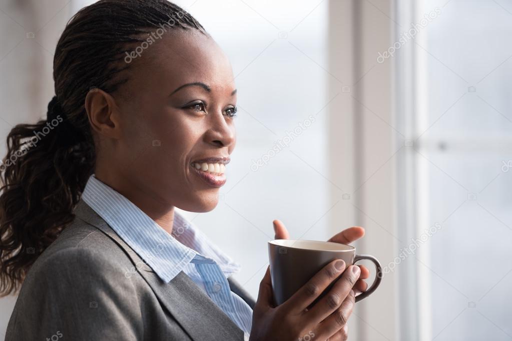 businesswoman drinking coffee