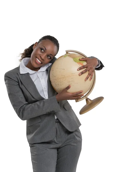 Business woman holding globe — Stock Photo, Image