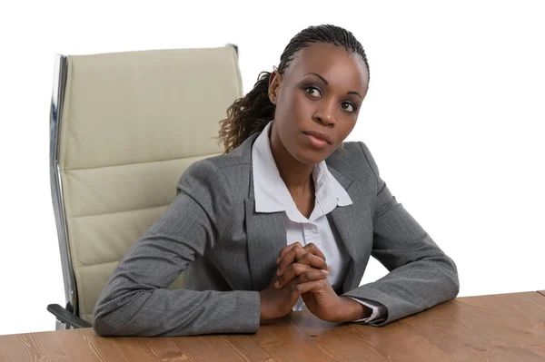 Business woman thinking at desk — Stock Photo, Image