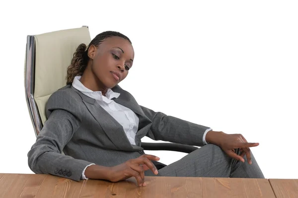 Business woman thinking at desk — Stock Photo, Image