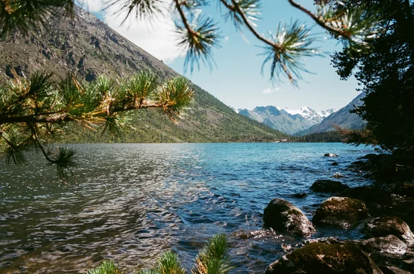 晴れた日の山の湖 ロイヤリティフリーのストック画像