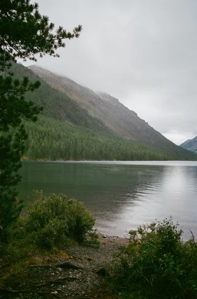 Mountain Lake på solig dag Royaltyfria Stockbilder