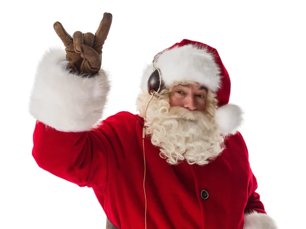 Papai Noel ouvindo música rock — Fotografia de Stock