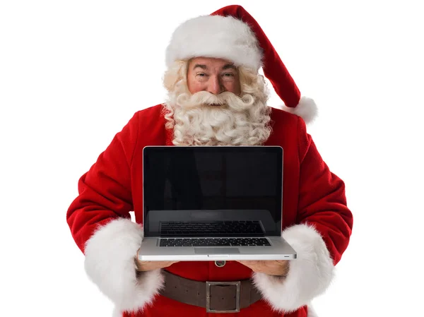 Santa Claus portret met laptop — Stockfoto