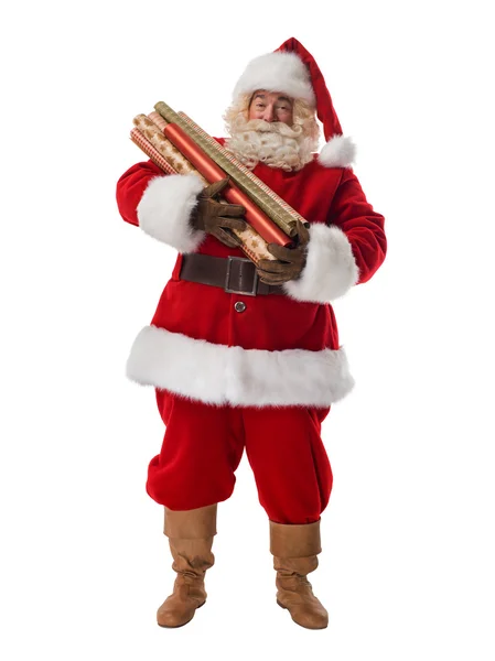 Άγιος Βασίλης, κρατώντας το χαρτί περιτυλίγματος — Φωτογραφία Αρχείου