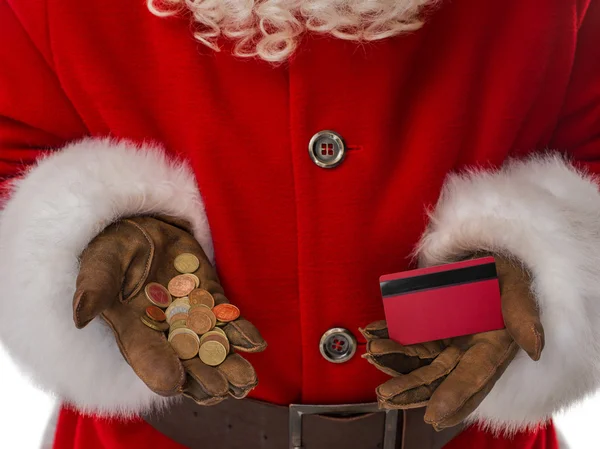 Weihnachtsmann mit Bargeld und Bankkarte — Stockfoto