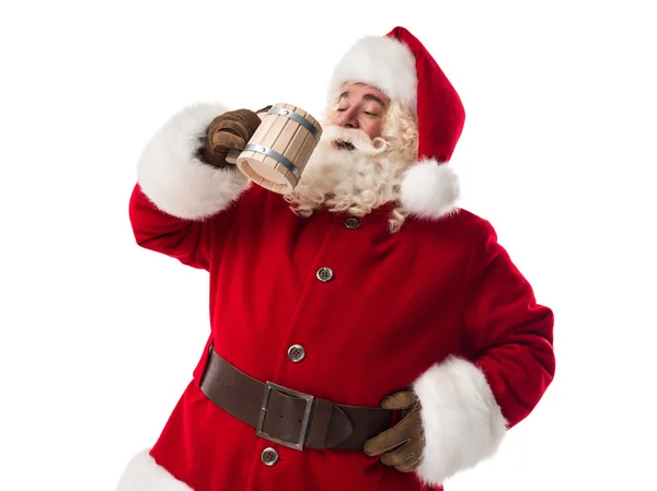 Santa Claus dricka öl — Stockfoto