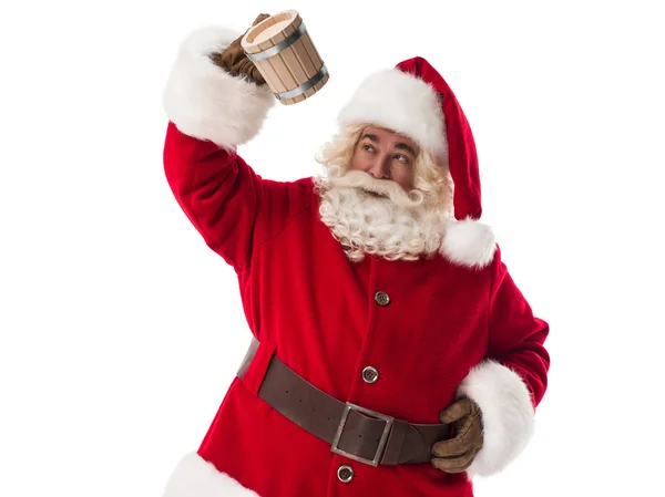 Weihnachtsmann trinkt Bier — Stockfoto