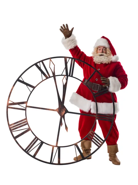Noel Baba ile büyük saatler poz — Stok fotoğraf