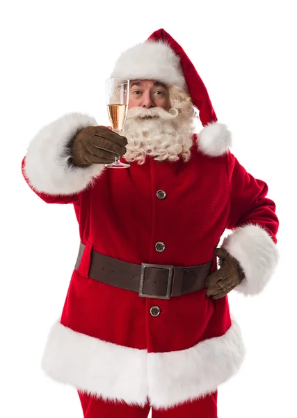 Santa Claus anläggning champagne — Stockfoto