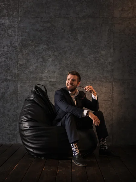 Businessman Sitting on Beanbag — Stock Photo, Image