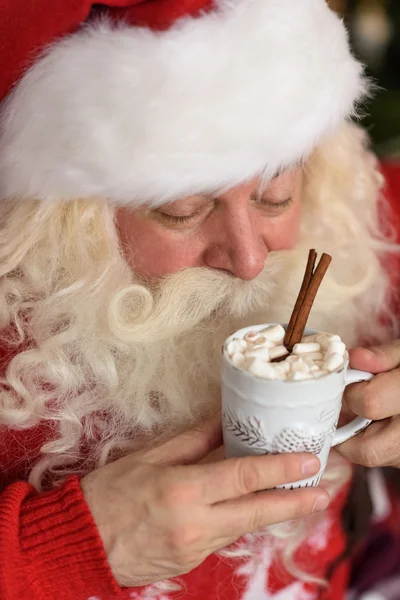 Santa Claus Drinking Coffee with Marshmallow — Stock Photo, Image