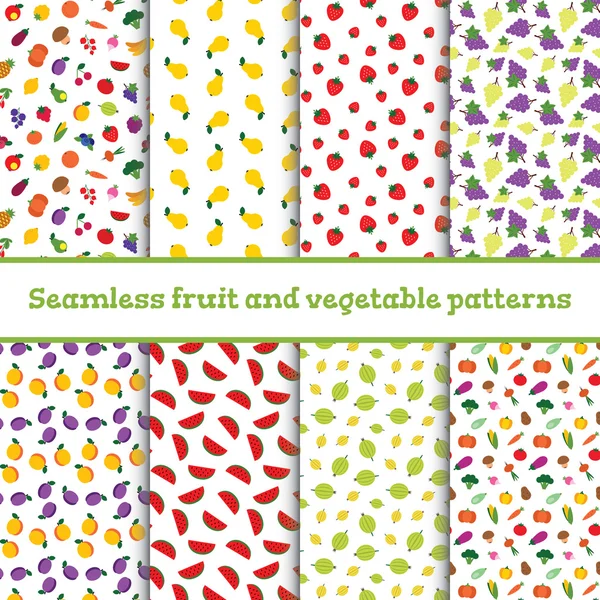 Patterns with fruits and vegetables — Stock Vector