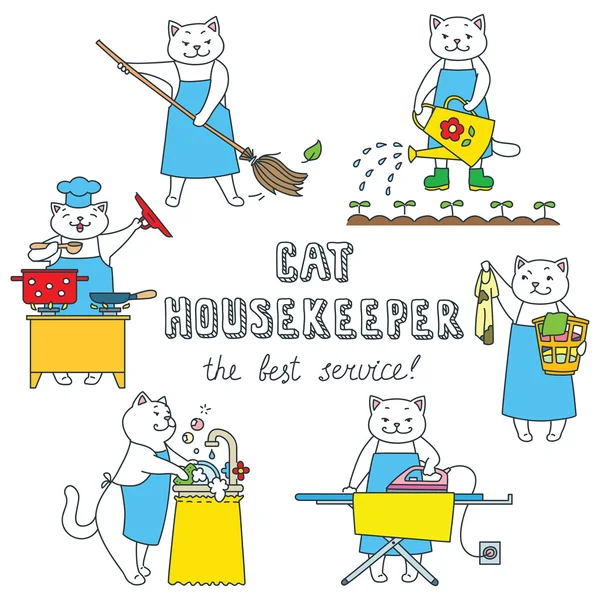 面白い家政婦猫 — ストックベクタ