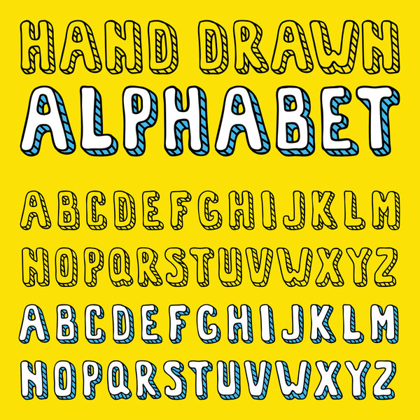 Hand drawn doodle 3d alphabet