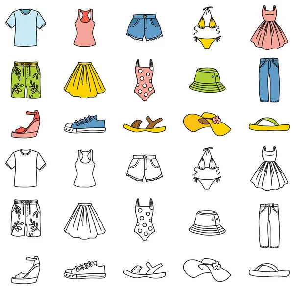 Iconos de ropa de verano — Vector de stock