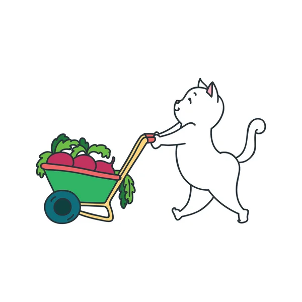 Gato jardineiro engraçado — Vetor de Stock