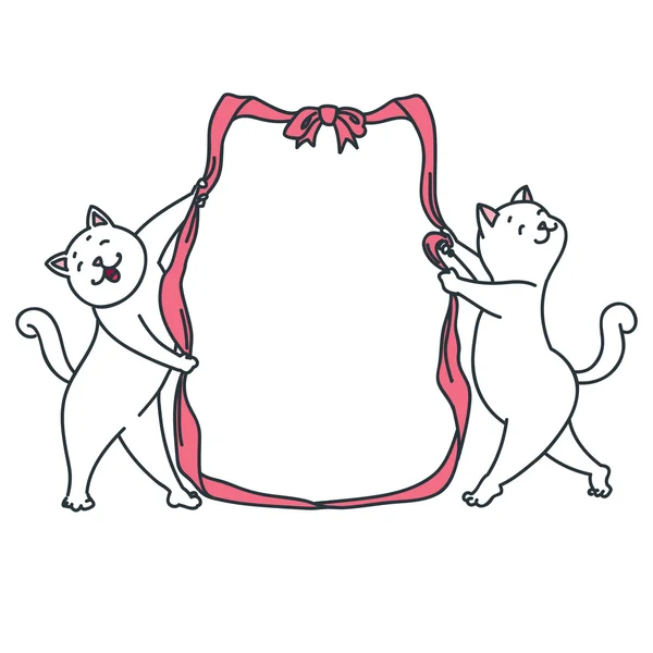 Rosa Schleifenrahmen mit Katzen — Stockvektor