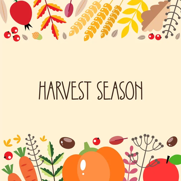 Harvest Background Autumn Frame Vegetables Berries Autumn Leaves Can Used — Stock Vector