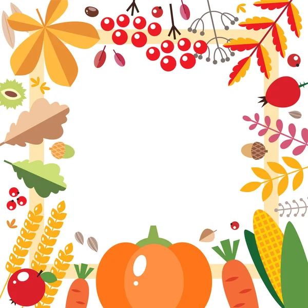 Harvest Background Autumn Frame Vegetables Berries Autumn Leaves Can Used — Stock Vector