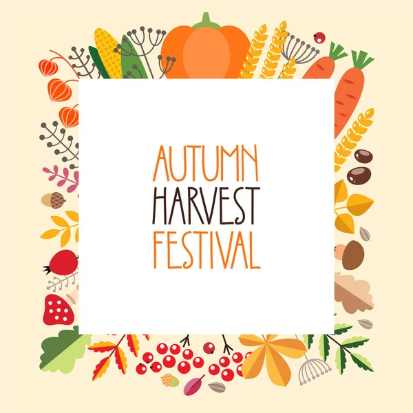 Harvest Background Autumn Frame Vegetables Berries Autumn Leaves Can Used — Stock Vector