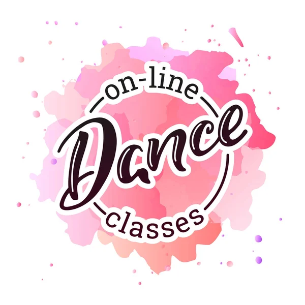 온라인 수업이요 핸드는 분홍색 배경에 Line Dance Classes 문구를 플라이어 — 스톡 벡터