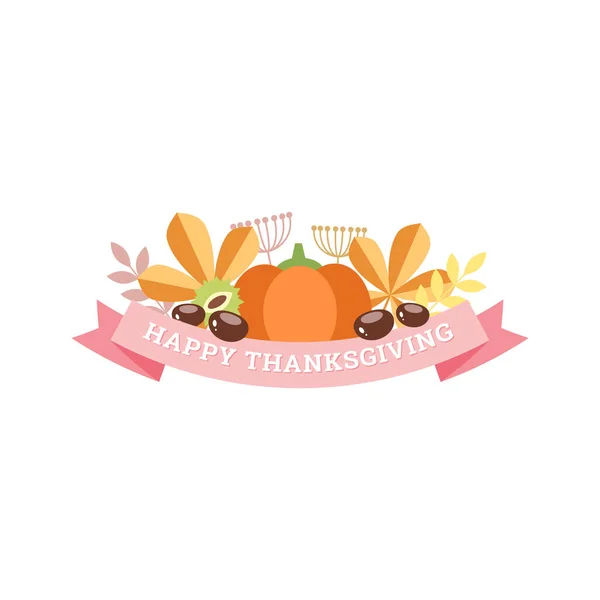 Frohes Thanksgiving Herbstvignette Eines Kürbisses Kastanien Und Blätter Mit Rosa — Stockvektor
