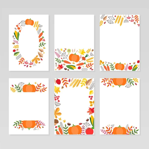 Fondos Cosecha Conjunto Fondos Otoño Con Verduras Bayas Hojas Otoño — Vector de stock