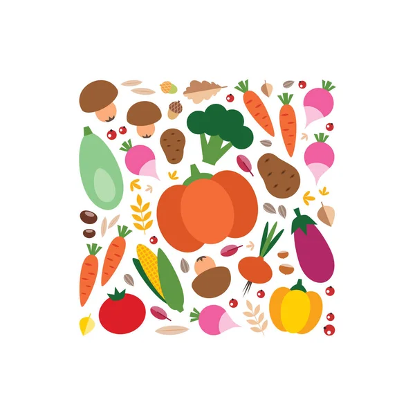 뒷밭에서 추수를 가을의 배경은 채소와 열매를 바탕에 것이다 추수감사절 초대장 — 스톡 벡터
