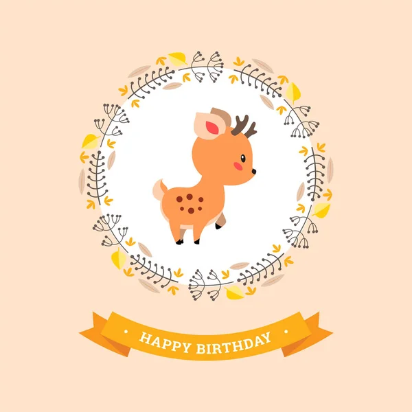 Otoño Feliz Cumpleaños Linda Ilustración Cumpleaños Con Pequeños Ciervos Corona — Vector de stock