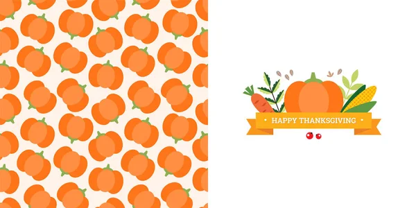 Thanksgiving Day Karte Vignette Und Muster Aus Gemüse Beeren Herbstblättern — Stockvektor