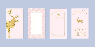 Kış tatili geçmişleri. Sosyal ağlar ve hikayeler için düzenlenebilir şablonlar. Geyik siluetleriyle süslenmiş Noel arkaplanı. Vektör 10 EPS.