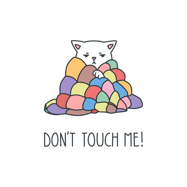 Não Toques Ilustração Gato Branco Triste Envolto Cobertor Vetor Eps — Vetor de Stock