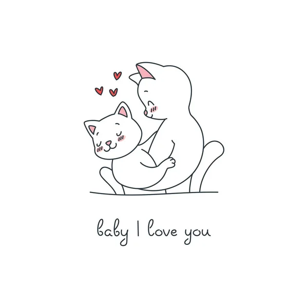 Baby Love You Ilustração Preto Branco Gatos Bonitos Abraçando Fundo —  Vetores de Stock