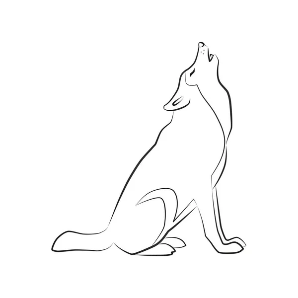 Howling Wolf Outlined Silhouette Illustration Howling Wolf Isolated White Background — Stock Vector