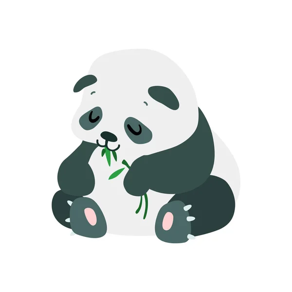 Mała Panda Cute Ilustracja Zabawna Panda Dziecko Jedzenie Bambusa Izolowane — Wektor stockowy