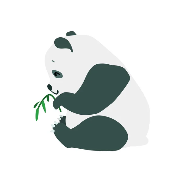 Pequeño Panda Linda Ilustración Panda Bebé Sentado Con Bambú Pata — Vector de stock