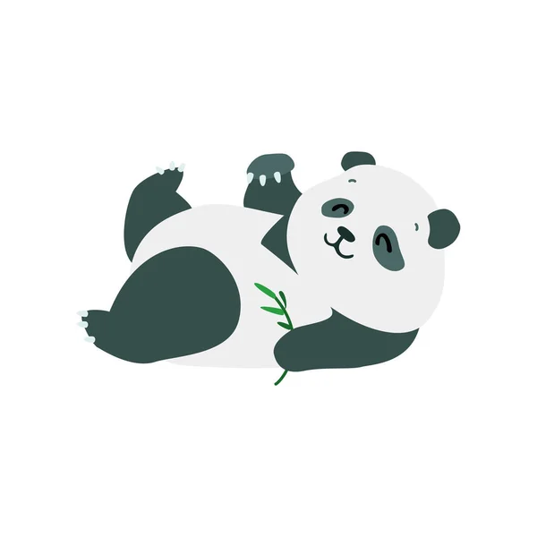Pequeño Panda Linda Ilustración Divertido Panda Bebé Acostado Espalda Aislado — Vector de stock