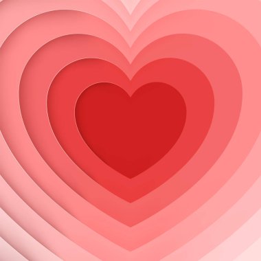 Kalpli arka plan. Kağıt kesme stilinde yapılmış pembe kalplerin romantik arka planı. Sevgililer Günü konsepti. Vektör 10 EPS